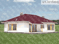 A-108-1P проект одноэтажного коттеджа из пенобетона размером 8 на 15  - вид слева