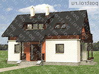 A-114-1P проект одноэтажного коттеджа из пенобетона с мансардой размером 10 на 13  - вид спереди