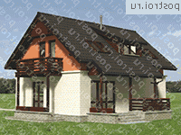 A-114-1P проект одноэтажного коттеджа из пенобетона с мансардой размером 10 на 13  - вид слева