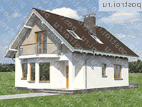 A-123-1P проект одноэтажного коттеджа из газобетона с мансардой размером 11 на 8  - вид спереди