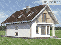 A-123-1P проект одноэтажного коттеджа из газобетона с мансардой размером 11 на 8  - вид слева