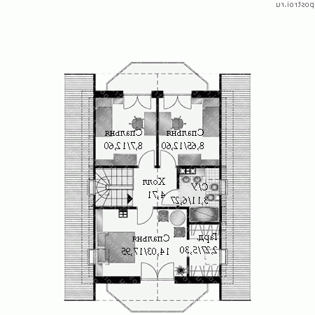 A-123-1P проект одноэтажного коттеджа из газобетона с мансардой размером 11 на 8  - мансарда