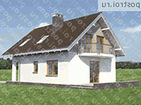 A-123-1P проект одноэтажного коттеджа из газобетона с мансардой размером 11 на 8  - вид сзади