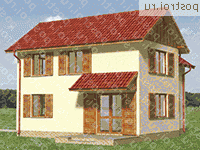 A-124-1K проект одноэтажного коттеджа из кирпича с мансардой размером 9 на 9  - вид слева