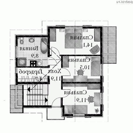 A-124-1K проект одноэтажного коттеджа из кирпича с мансардой размером 9 на 9  - мансарда