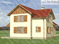 A-124-1K проект одноэтажного коттеджа из кирпича с мансардой размером 9 на 9  - вид сзади