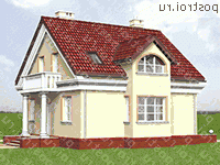 A-127-1P проект одноэтажного коттеджа из газобетона с мансардой размером 9 на 10  - вид слева