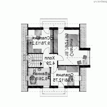 A-127-1P проект одноэтажного коттеджа из газобетона с мансардой размером 9 на 10  - мансарда