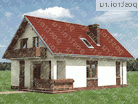 A-128-1K проект одноэтажного коттеджа из кирпича с мансардой размером 10 на 7 - вид спереди A-128-1K проект одноэтажного коттеджа из кирпича с мансардой размером 10 на 7 - вид спереди