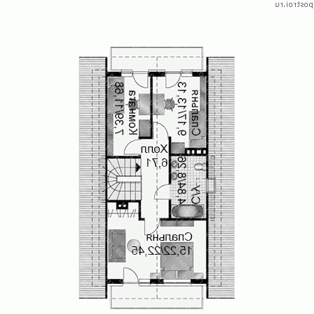 A-128-1K проект одноэтажного коттеджа из кирпича с мансардой размером 10 на 7 - мансарда A-128-1K проект одноэтажного коттеджа из кирпича с мансардой размером 10 на 7 - мансарда