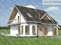 A-134-1P проект одноэтажного дома из газобетона с мансардой и гаражом размером 9 на 12  - вид спереди