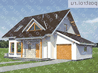 A-134-1P проект одноэтажного дома из газобетона с мансардой и гаражом размером 9 на 12  - вид слева
