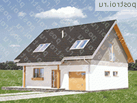 A-160-1P проект одноэтажного дома из пеноблоков с мансардой и гаражом размером 9 на 10  - вид спереди