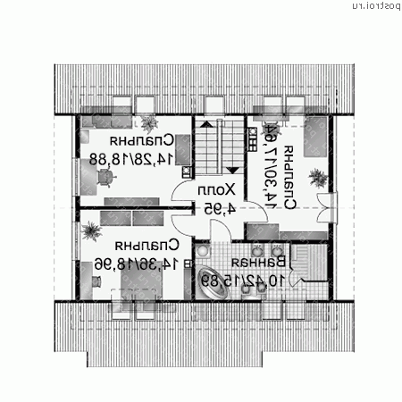 A-160-1P проект одноэтажного дома из пеноблоков с мансардой и гаражом размером 9 на 10  - мансарда