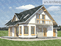 A-163-1P проект одноэтажного дома из пеноблоков с мансардой и гаражом размером 10 на 12  - вид спереди