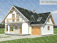 A-163-1P проект одноэтажного дома из пеноблоков с мансардой и гаражом размером 10 на 12  - вид слева