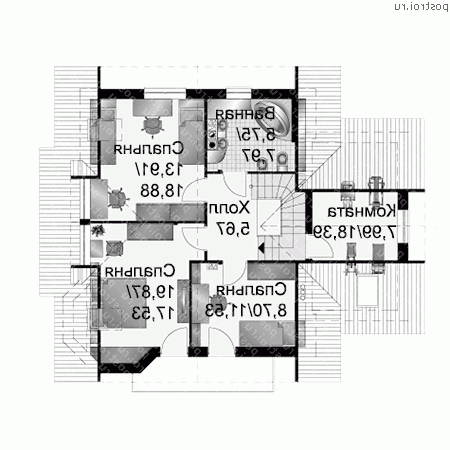 A-163-1P проект одноэтажного дома из пеноблоков с мансардой и гаражом размером 10 на 12  - мансарда