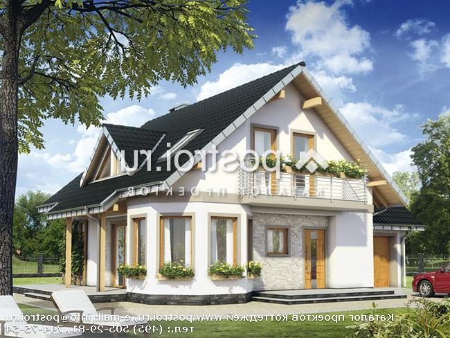 A-163-1P проект одноэтажного дома из пеноблоков с мансардой и гаражом размером 10 на 12 