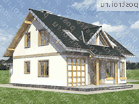 A-163-1P проект одноэтажного дома из пеноблоков с мансардой и гаражом размером 10 на 12  - вид справа