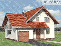 A-174-1P проект одноэтажного дома из пеноблоков с мансардой и гаражом размером 12 на 12  - вид спереди