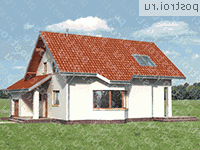 A-174-1P проект одноэтажного дома из пеноблоков с мансардой и гаражом размером 12 на 12  - вид слева