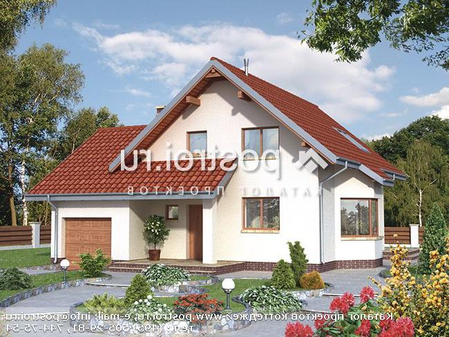 A-174-1P проект одноэтажного дома из пеноблоков с мансардой и гаражом размером 12 на 12 