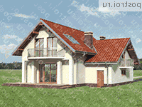 A-174-1P проект одноэтажного дома из пеноблоков с мансардой и гаражом размером 12 на 12  - вид справа