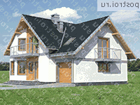 A-182-1P проект одноэтажного дома из пеноблоков с мансардой и гаражом размером 8 на 13  - вид слева