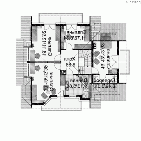 A-182-1P проект одноэтажного дома из пеноблоков с мансардой и гаражом размером 8 на 13  - мансарда