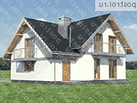 A-182-1P проект одноэтажного дома из пеноблоков с мансардой и гаражом размером 8 на 13  - вид сзади