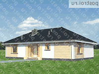 A-195-1P проект одноэтажного коттеджа из пенобетона размером 10 на 16  - вид слева