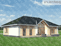 A-195-1P проект одноэтажного коттеджа из пенобетона размером 10 на 16  - вид справа