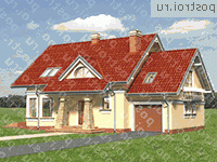 A-197-1P проект одноэтажного коттеджа из пенобетона с мансардой и гаражом размером 9 на 15  - вид спереди