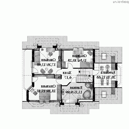 A-197-1P проект одноэтажного коттеджа из пенобетона с мансардой и гаражом размером 9 на 15  - мансарда