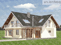 A-204-1P проект одноэтажного дома из пенобетона с мансардой и гаражом размером 12 на 13  - вид спереди