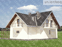 A-204-1P проект одноэтажного дома из пенобетона с мансардой и гаражом размером 12 на 13  - вид слева