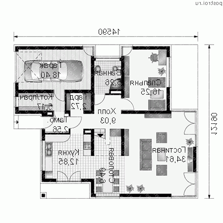 A-214-1K проект двухэтажного дома из кирпича с гаражом размером 12 на 15  - 1-й этаж