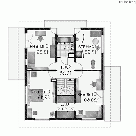 A-214-1K проект двухэтажного дома из кирпича с гаражом размером 12 на 15  - 2-й этаж