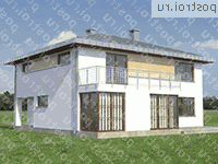 A-214-1K проект двухэтажного дома из кирпича с гаражом размером 12 на 15  - вид слева