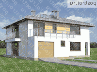 A-214-1K проект двухэтажного дома из кирпича с гаражом размером 12 на 15  - вид справа