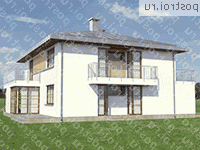 A-214-1K проект двухэтажного дома из кирпича с гаражом размером 12 на 15  - вид сзади