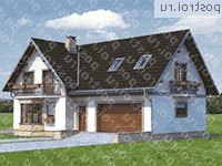 A-218-1P проект одноэтажного дома из пенобетона с мансардой и гаражом размером 11 на 15  - вид спереди