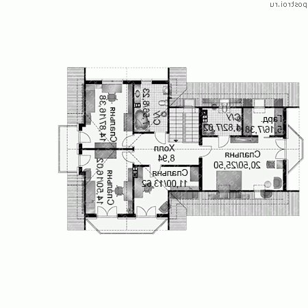 A-218-1P проект одноэтажного дома из пенобетона с мансардой и гаражом размером 11 на 15  - мансарда