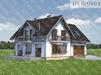 A-218-1P проект одноэтажного дома из пенобетона с мансардой и гаражом размером 11 на 15  - вид справа