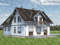 A-218-1P проект одноэтажного дома из пенобетона с мансардой и гаражом размером 11 на 15  - вид сзади