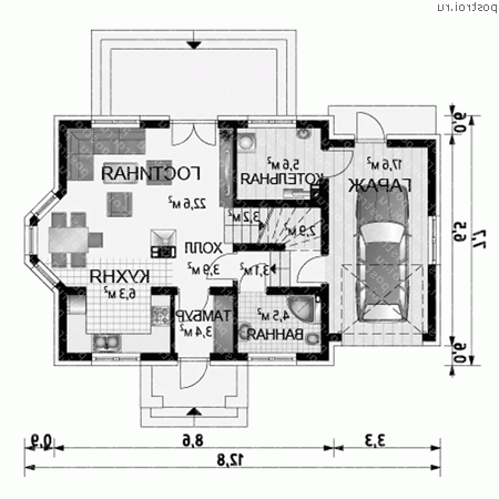 A-219-1P проект одноэтажного дома из газобетона с мансардой и гаражом размером 8 на 13  - 1-й этаж
