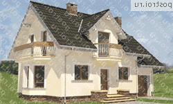 A-219-1P проект одноэтажного дома из газобетона с мансардой и гаражом размером 8 на 13  - вид спереди