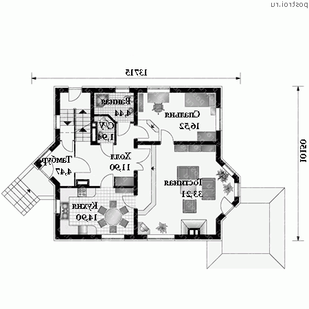 A-221-1P проект двухэтажного коттеджа из газобетона с цоколем и мансардой размером 10 на 14  - 1-й этаж