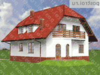 A-221-1P проект двухэтажного коттеджа из газобетона с цоколем и мансардой размером 10 на 14  - вид слева