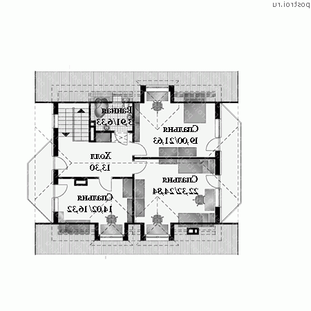 A-221-1P проект двухэтажного коттеджа из газобетона с цоколем и мансардой размером 10 на 14  - мансарда